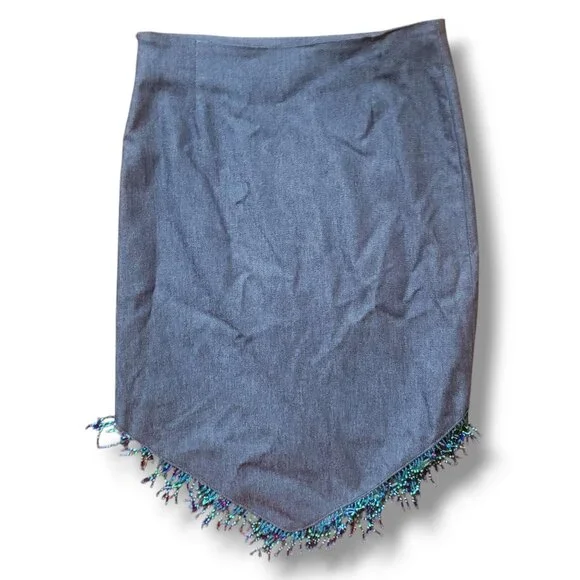 Beaded V-Hem Denim Skirt, Sz XS-S - Picture 4 of 13